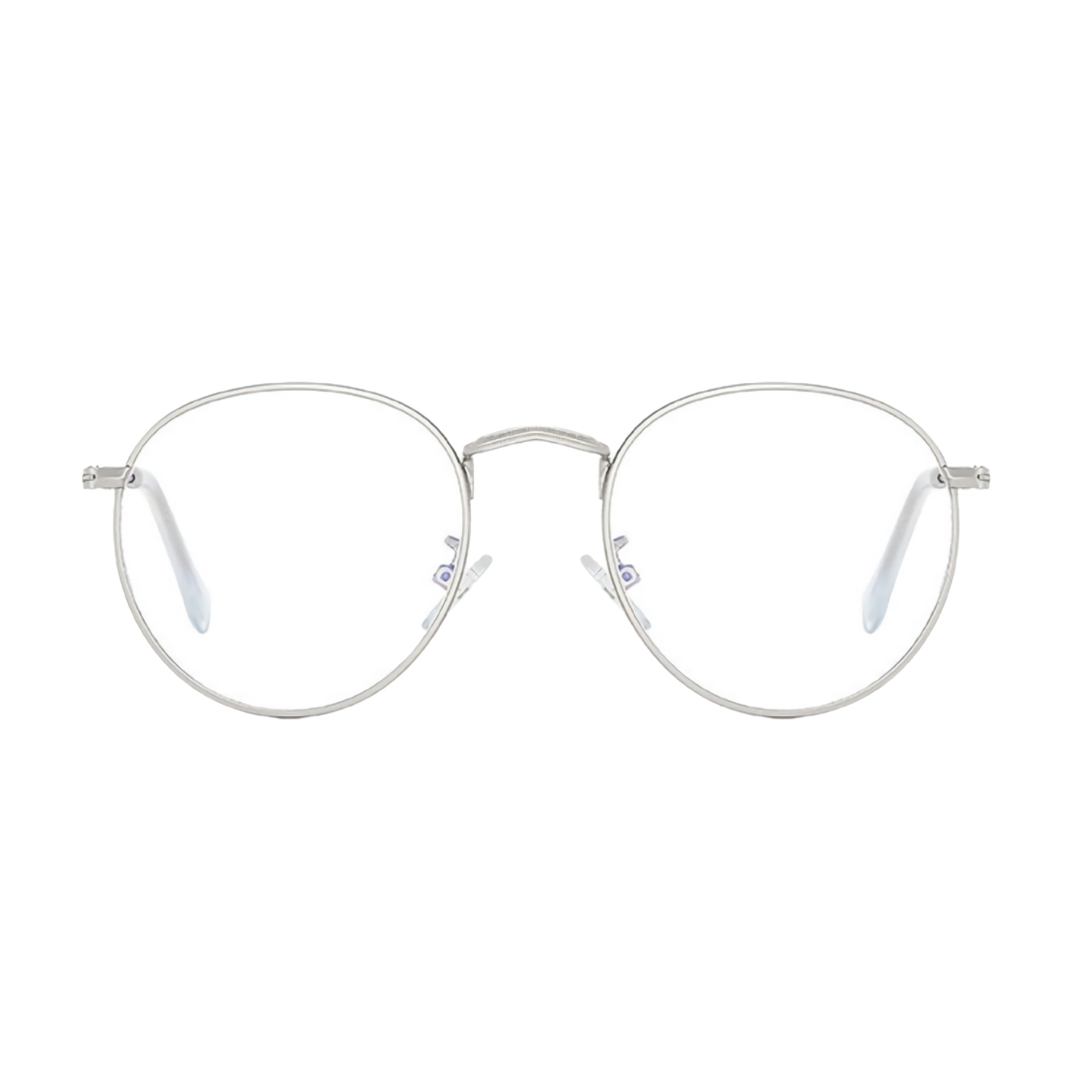 oculos anti luz azul redondo prata frente