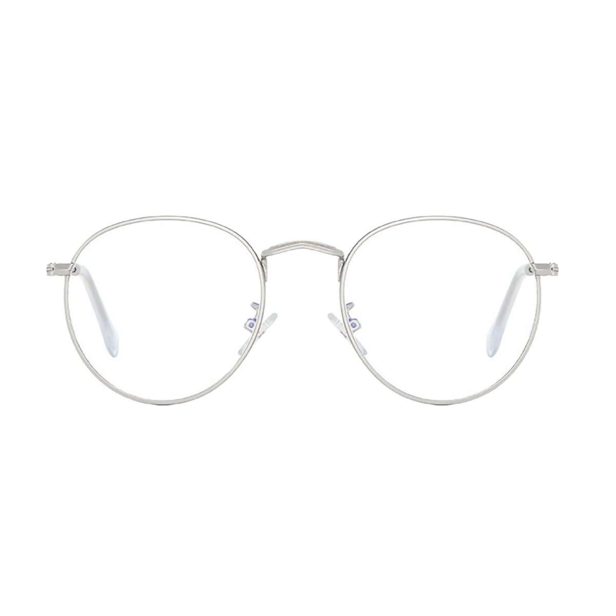 oculos anti luz azul redondo prata frente