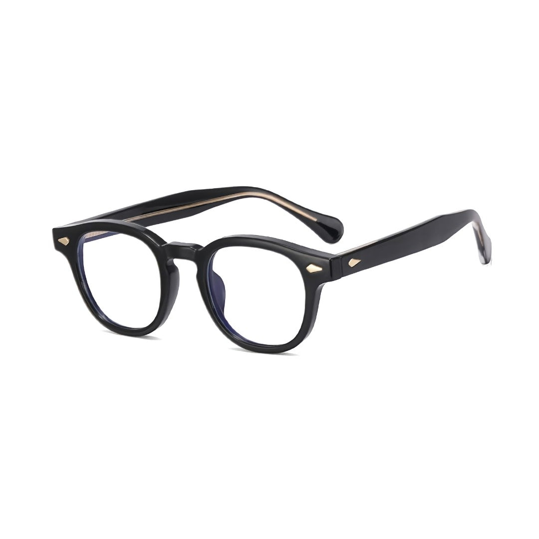 oculos wallis anti luz azul preto dourado perfil